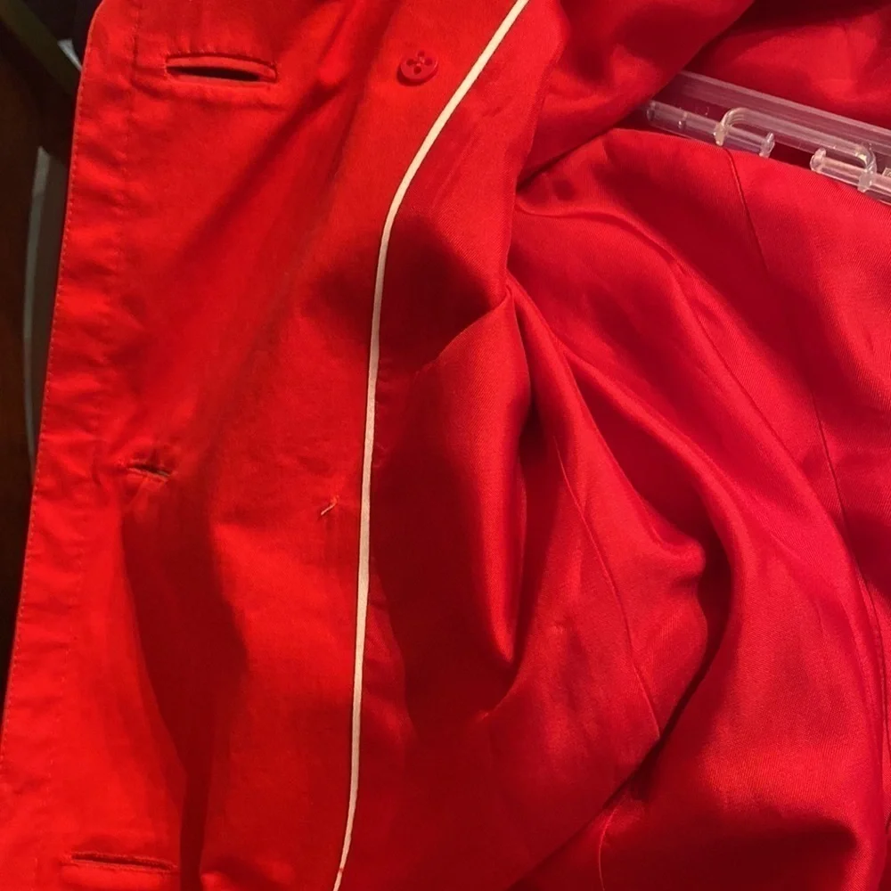 Banana republic red jacket, size small, 100% cotton. Lining is 100% acetate.